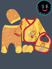 Yeni Doğan Bebek Taraftar Zıbın Takımı 5 Parça %100 Pamuk Sarı-Kırmızı