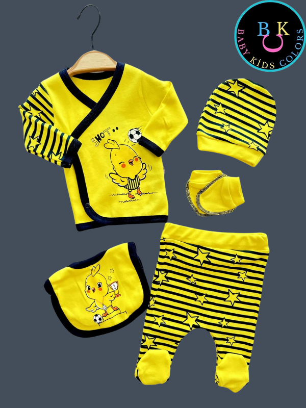 Yeni Doğan Bebek Taraftar Zıbın Takımı 5 Parça %100 Pamuk Sarı-Lacivert