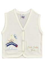 Erkek Bebek Kaptan Ayıcık Nakışlı Organik Pamuklu 3-6-9 Ay 2li Penye Bebek Yelek - Gri 6-9 Ay - GRİ