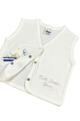 Erkek Bebek Kaptan Ayıcık Nakışlı Organik Pamuklu 3-6-9 Ay 2li Penye Bebek Yelek - Gri 6-9 Ay - GRİ