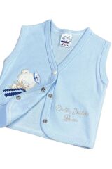 Erkek Bebek Gemi Nakışlı Organik Pamuklu 3-6-9 Ay Penye Bebek Yelek - Mavi 3-6 Ay - MAVİ