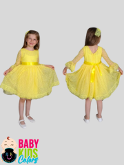 Tüllü benekli abiye Pudra