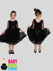 Tüllü benekli abiye Pudra