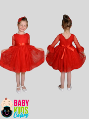 Tüllü benekli abiye Pudra