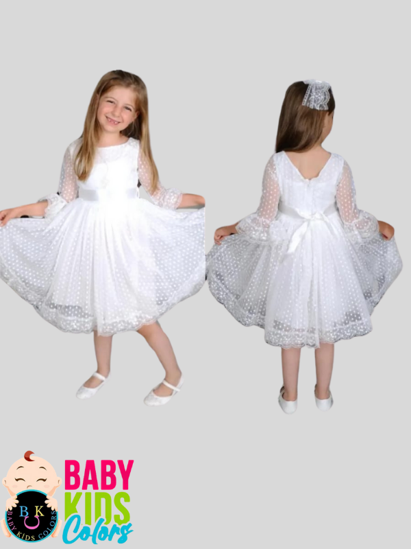 Tüllü benekli abiye Beyaz