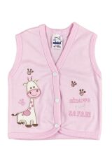 Erkek Bebek Zürafa Nakışlı Organik Pamuklu 3-6-9 Ay 2li Penye Bebek Yelek - Gri 0-3 AY - PEMBE