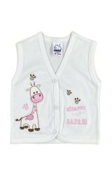 Erkek Bebek Zürafa Nakışlı Organik Pamuklu 3-6-9 Ay 2li Penye Bebek Yelek - Gri 3-6 AY - SOMON