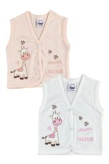 Erkek Bebek Zürafa Nakışlı Organik Pamuklu 3-6-9 Ay 2li Penye Bebek Yelek - Gri 3-6 AY - SOMON