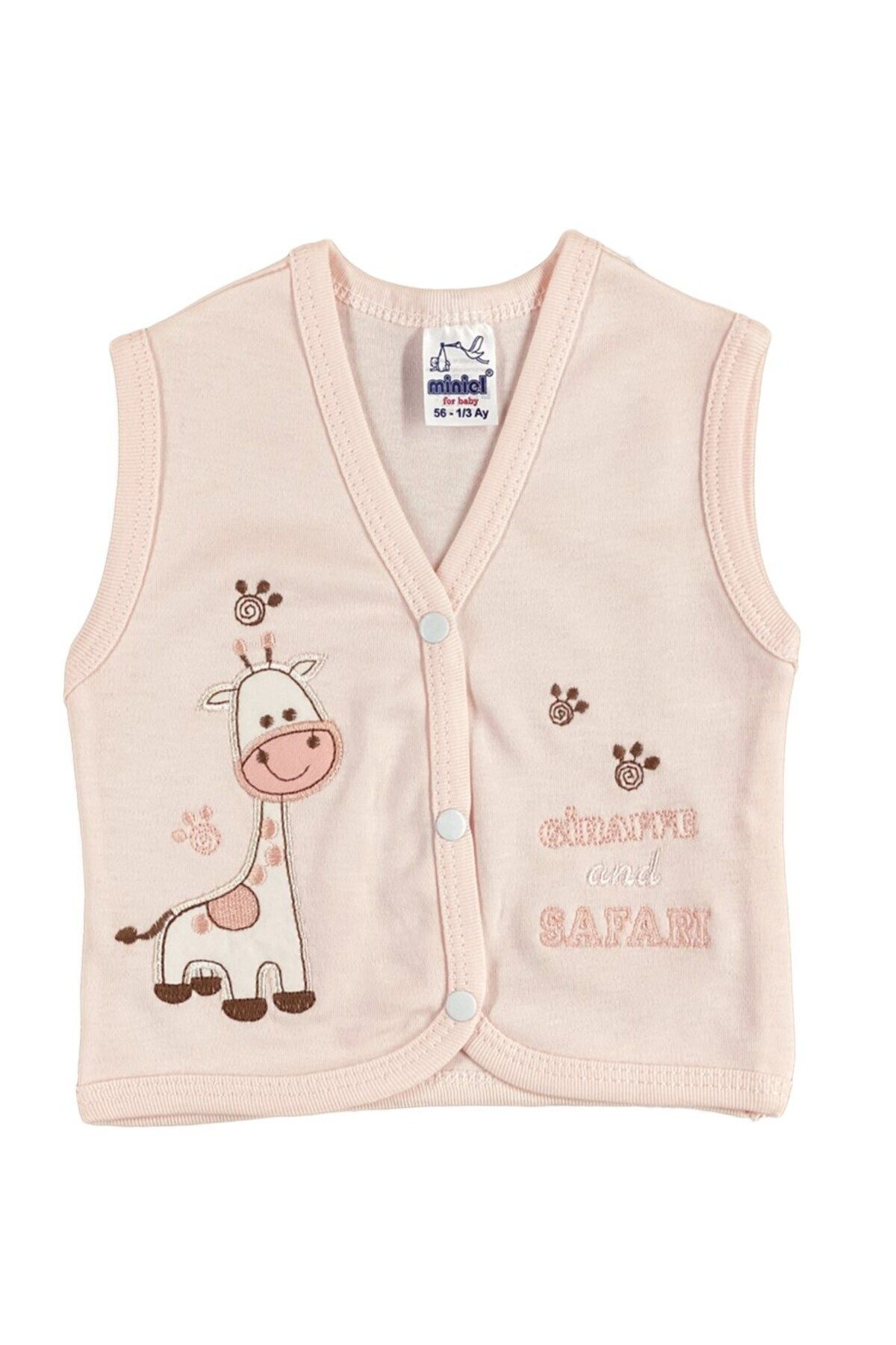 Erkek Bebek Zürafa Nakışlı Organik Pamuklu 3-6-9 Ay Penye Bebek Yelek - Mavi 3-6 AY - SOMON