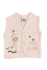 Erkek Bebek Zürafa Nakışlı Organik Pamuklu 3-6-9 Ay Penye Bebek Yelek - Mavi 3-6 AY - SOMON