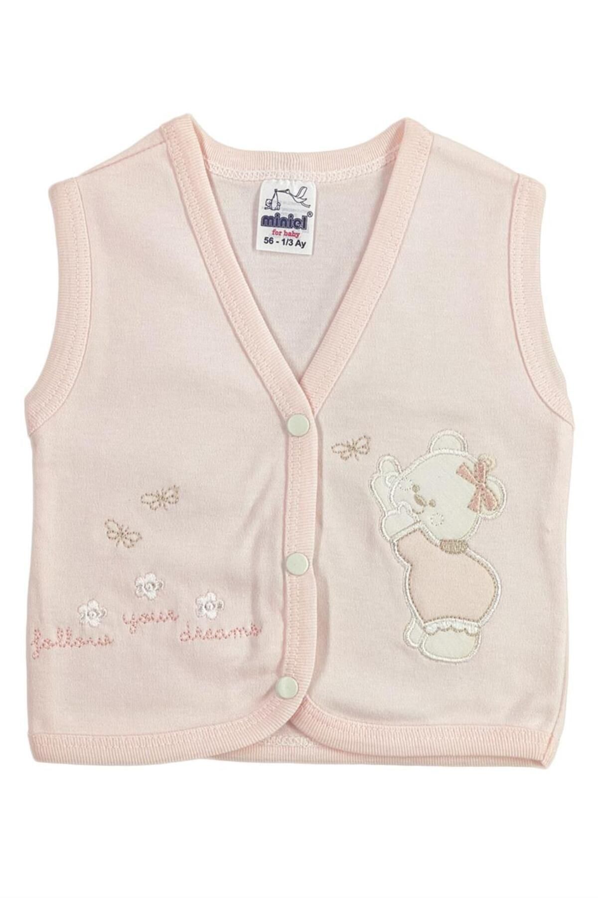 Kız Bebek Ayıcık Nakışlı Organik Pamuklu 3-6-9 Ay Penye Bebek Yelek - Somon 0-3 AY - SOMON