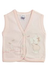 Kız Bebek Ayıcık Nakışlı Organik Pamuklu 3-6-9 Ay Penye Bebek Yelek - Somon 0-3 AY - SOMON