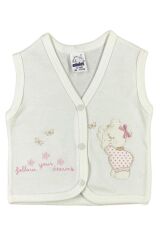 Kız Bebek Ayıcık Nakışlı Organik Pamuklu 3-6-9 Ay Penye Bebek Yelek - Somon 3-6 AY - EKRU