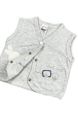 Kız Bebek Çuf Çuf Tavşan Nakışlı Organik Pamuklu 3-6-9 Ay Penye Bebek Yelek - Pembe 3-6 AY - GRİ