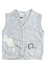 Kız Bebek Çuf Çuf Tavşan Nakışlı Organik Pamuklu 3-6-9 Ay Penye Bebek Yelek - Pembe 3-6 AY - GRİ