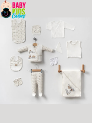 Arabalı trenli 11'li hastahane çıkışı yeni doğan zıbın set Yeni Doğan - KAHVE