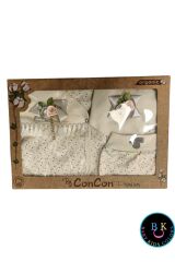 5 Parça Kutulu Sertifikalı Organik Saf Pamuklu Sevimli Hastane Çıkışı Set EKRU