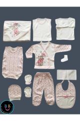 Yeni Doğan Çantalı Ayı Hastahane Çıkışı 11li Zıbın Seti Yeni Doğan - EKRU-PEMBE