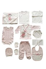 Yeni Doğan Çantalı Ayı Hastahane Çıkışı 11li Zıbın Seti Yeni Doğan - EKRU-PEMBE