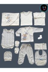 Yeni Doğan Çantalı Ayı Hastahane Çıkışı 11li Zıbın Seti Yeni Doğan - EKRU-MAVİ