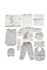 Yeni Doğan Çantalı Ayı Hastahane Çıkışı 11li Zıbın Seti Yeni Doğan - EKRU-MAVİ