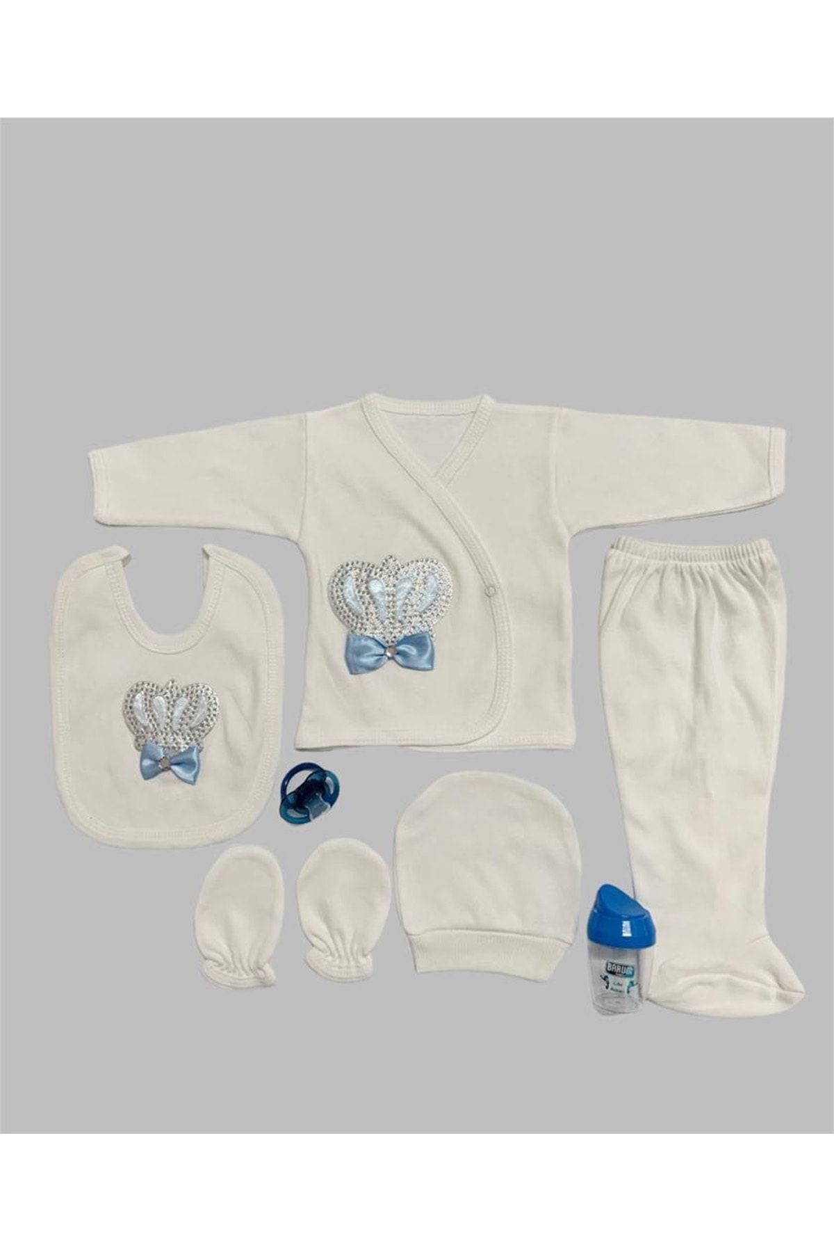 Taşlı Nakışlı Erkek 7'li Hastahane Çıkışı Yeni Doğan - MAVİ