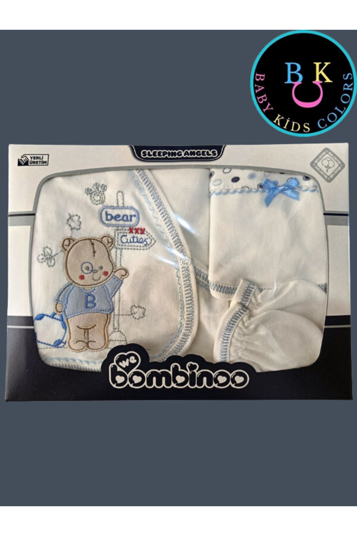 Yeni Doğan Çantalı Ayı Hastahane Çıkışı 5li Zıbın Seti Yeni Doğan - MAVİ