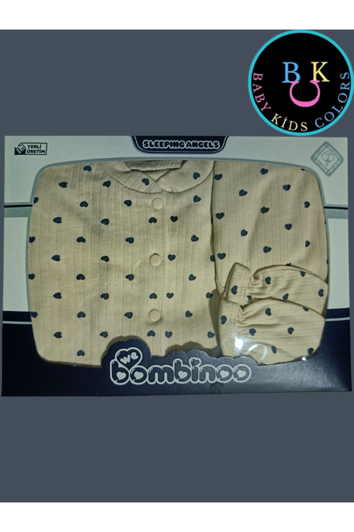 Fitilli Kumaşa 5'li Kalp Baskılı Hastahane Çıkışı Kutulu Yeni Doğan - KAHVE-LACİVERT