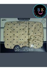 Fitilli Kumaşa 5'li Kalp Baskılı Hastahane Çıkışı Kutulu Yeni Doğan - KAHVE-LACİVERT