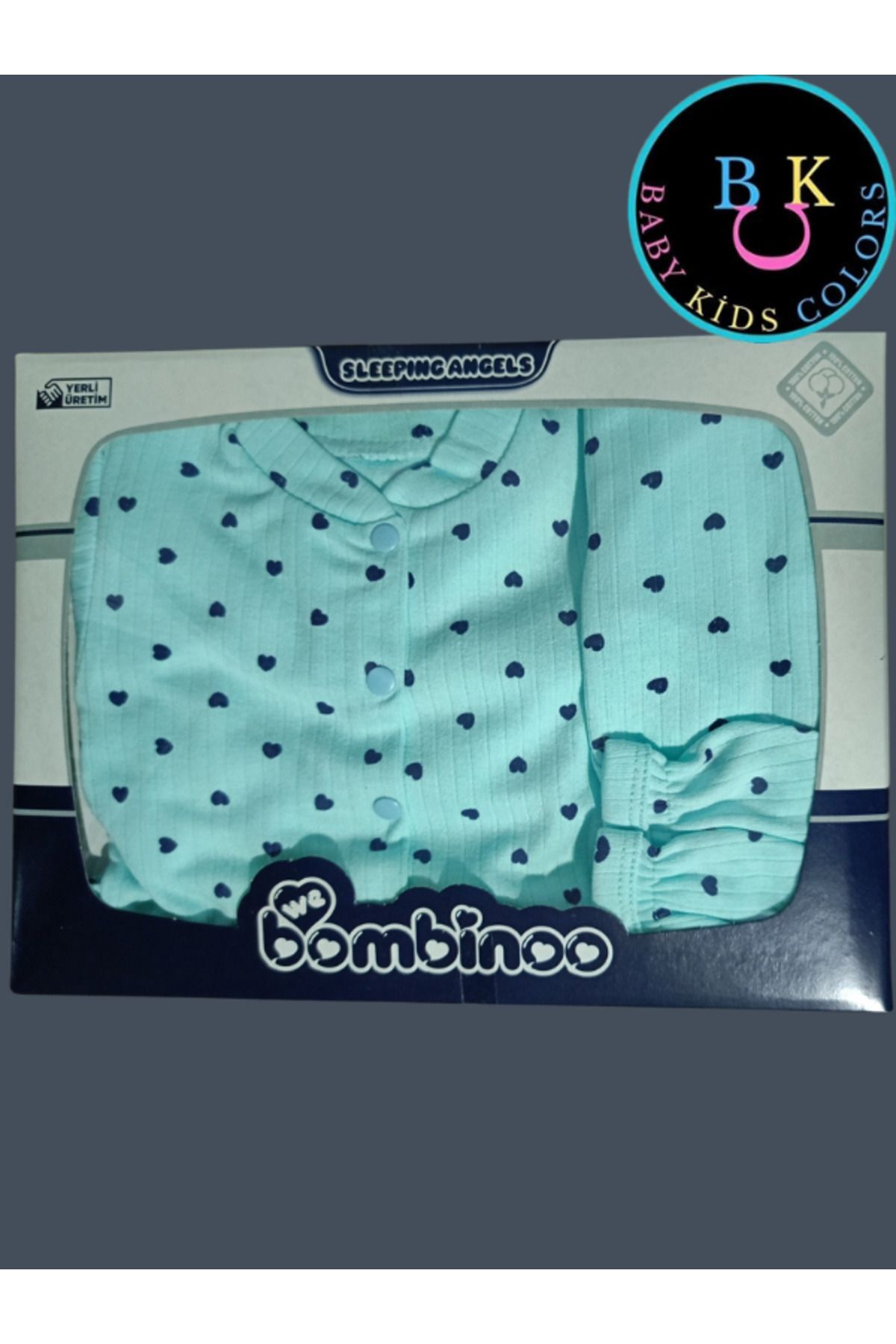 Fitilli Kumaşa 5'li Kalp Baskılı Hastahane Çıkışı Kutulu Yeni Doğan - MİNT-LACİVERT