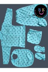 Fitilli Kumaşa 5'li Kalp Baskılı Hastahane Çıkışı Kutulu Yeni Doğan - MİNT-LACİVERT