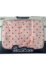 Fitilli Kumaşa 5'li Kalp Baskılı Hastahane Çıkışı Kutulu Yeni Doğan - PEMBE-LACİVERT