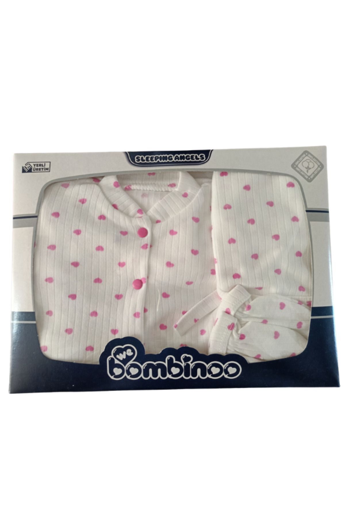 Fitilli Kumaşa 5'li Kalp Baskılı Hastahane Çıkışı Kutulu Yeni Doğan - PEMBE