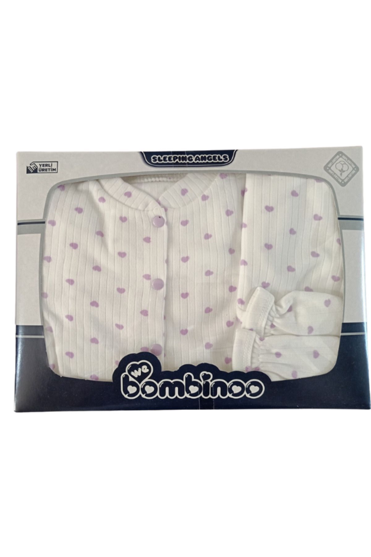 Fitilli Kumaşa 5'li Kalp Baskılı Hastahane Çıkışı Kutulu Yeni Doğan - LİLA