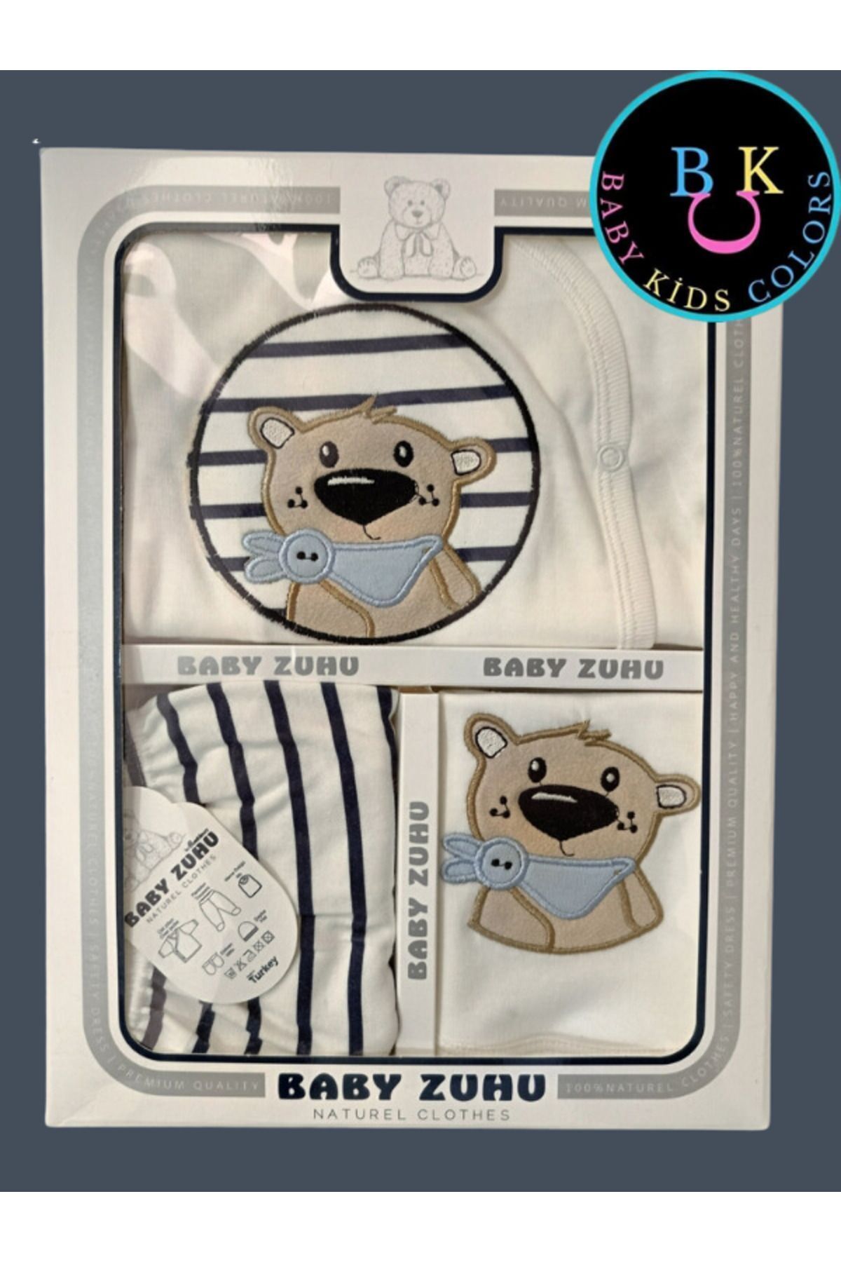 Florlu Ayı Nakışlı Organik Anti Bakteriyel Yeni Doğan Hastane Çıkış Zıbın Seti Yeni Doğan - LACİVERT