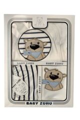 Florlu Ayı Nakışlı Organik Anti Bakteriyel Yeni Doğan Hastane Çıkış Zıbın Seti Yeni Doğan - LACİVERT