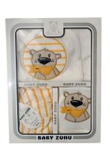 Florlu Ayı Nakışlı Organik Anti Bakteriyel Yeni Doğan Hastane Çıkış Zıbın Seti Yeni Doğan - SARI