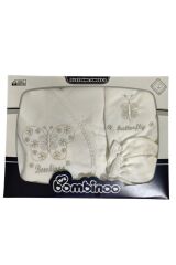 Kelebek nakışlı taşlı hastahane çıkışı yenidoğan zıbın 5'li set Yeni Doğan - EKRU