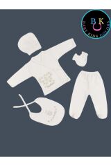 Kelebek nakışlı taşlı hastahane çıkışı yenidoğan zıbın 5'li set Yeni Doğan - EKRU