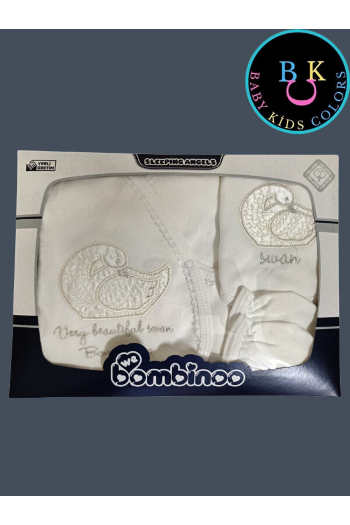 Kuğu nakışlı taşlı hastahane çıkışı yenidoğan zıbın 5'li set Yeni Doğan - EKRU