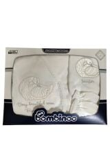 Kuğu nakışlı taşlı hastahane çıkışı yenidoğan zıbın 5'li set Yeni Doğan - EKRU