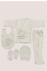 Kuğu nakışlı taşlı hastahane çıkışı yenidoğan zıbın 5'li set Yeni Doğan - EKRU