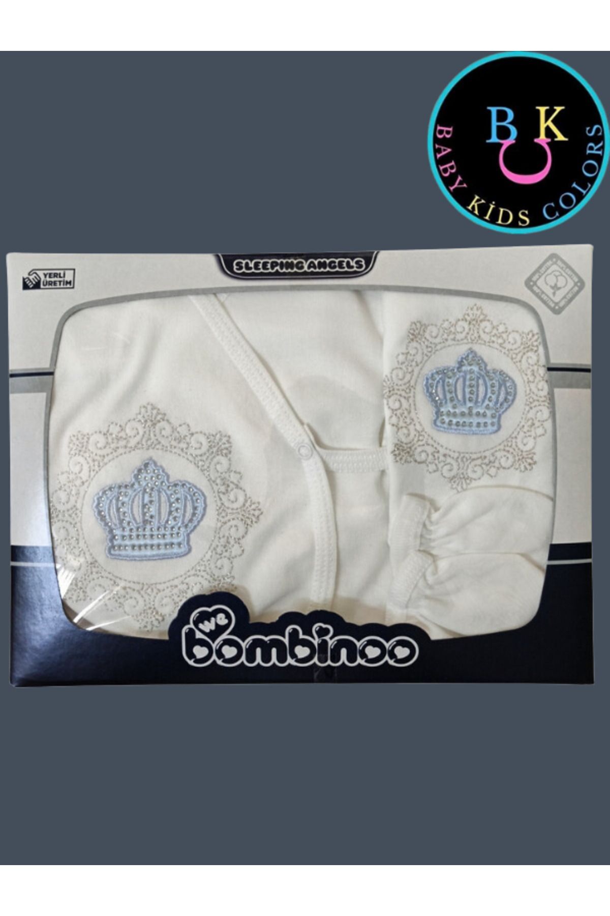 Nakışlı taşlı 5'li set Kutulu Hediyelik Yeni Doğan - MAVİ