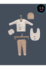 Ördek Nakışlı (KUTULU)  %100 Pamuklu Yeni doğan 5'li Hastane Çıkışı Yeni Doğan - KAHVERENGİ