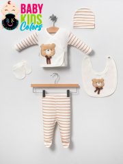 Lüks Ayıcık Yeni Doğan Hastane Çıkış 5'li Zıbın Seti Kutulu Yeni Doğan - KAHVERENGİ