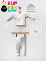 Lüks Ayıcık Yeni Doğan Hastane Çıkış 5'li Zıbın Seti Kutulu Yeni Doğan - GRİ