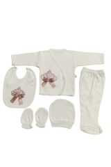 Taşlı nakışlı kız 5'li hastahane çıkışı yenidoğan zıbın seti Yeni Doğan - PUDRA