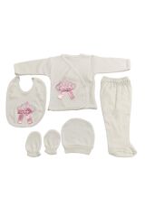 Taşlı nakışlı kız 5'li hastahane çıkışı yenidoğan zıbın seti Yeni Doğan - PEMBE