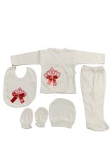 Taşlı nakışlı kız 5'li hastahane çıkışı yenidoğan zıbın seti Yeni Doğan - NAR SOMON