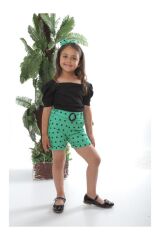 Baskılı Şortlu Double Face Puantiyeli Üçlü Takım 4-5 Yaş - SİYAH